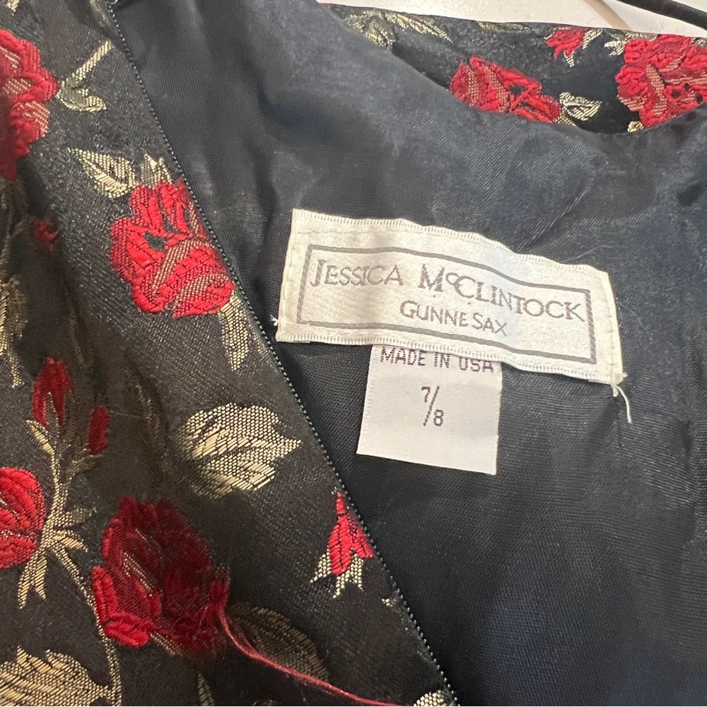 Jessica McClintock Gunne Sax Vintage Gown Black Red Roses with Back Bustle - Picture 14 of 17